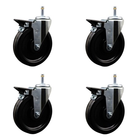 Service Caster 6'' Phenolic Swivel 7/16'' Grip Ring Stem Caster with Total Lock Brake, 4PK SCC-GR20S615-PHR-PLB-716138-4